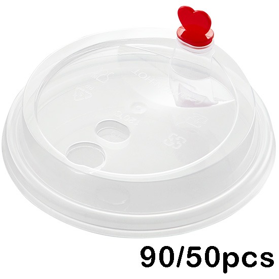PP90 CN Clear Leak-Proof Lid with Red Heart 50pcs