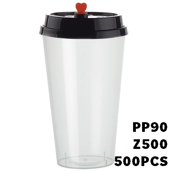 PP90-Z500 TW 22oz Natural Takeaway Cup + PP90 TW Black Leak-Proof Lid with Red Heart (One Set)500pcs