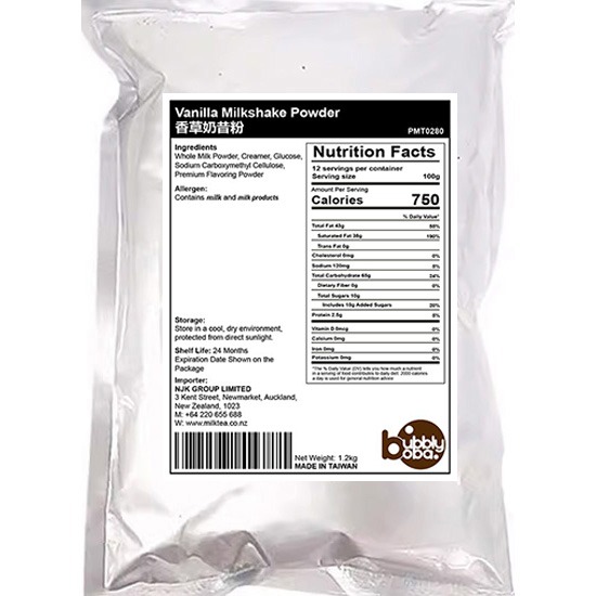 Bubbly Boba Vanilla Milkshake Powder 1.2kg